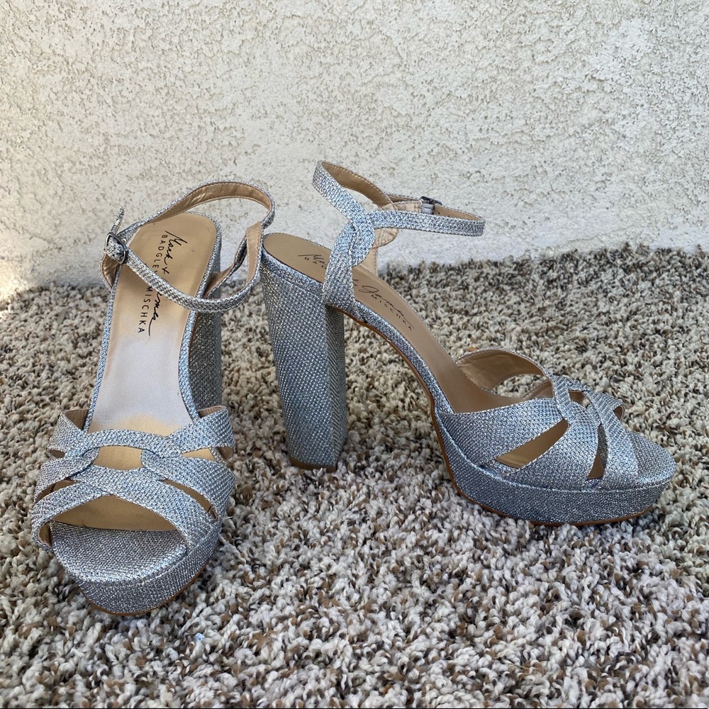 Mark & James by Badgley Mischka Sparkling Silver High Heels, Size 10